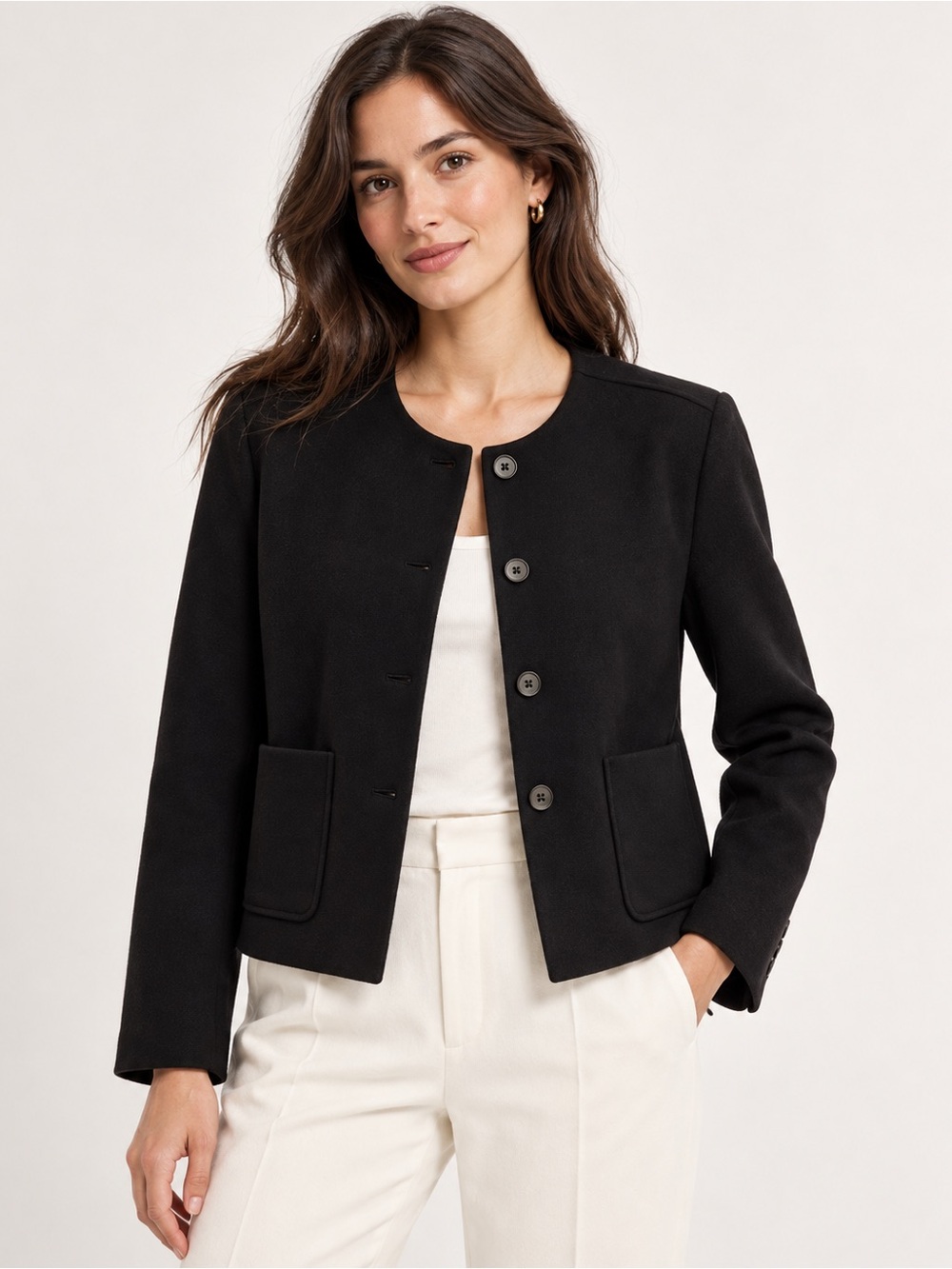 Banana Republic Black Collarless Button Jacket